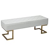 HOMCOM Sitzbank für Schlafzimmer Truhenbank Bettbank Wohnzimmer Kunstleder Metall Weiß+Gold 120 x 43 x 42 cm