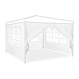 Relaxdays Seitenwand für Pavillon 4er Set, 2x3 m, Seitenteile mit Fenster & Reißverschluss, wasserdicht, PVC & PE, weiß