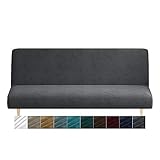 CHELZEN Samt Futon Abdeckung High Stretch Armless Couch Bezüge Spandex Stoff Sofa Bett Slipcover Anti Rutsch Möbel Schutz mit elastischer Boden Maschine Waschbar (Grau)