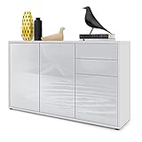 Vladon Sideboard Ben V3, Kommode mit 3 Türen und 2 Schubladen, Weiß matt/Weiß Hochglanz (117 x 74 x 36 cm)