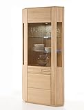 expendio Eckvitrine Senta 6 Eiche Bianco teilmassiv 69x209x69 cm Vitrine Glasvitrine Vitrinenschrank Wohnzimmer Esszimmer, Beleuchtung:mit Beleuchtung