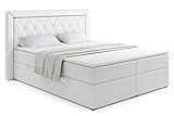 ALTDECOR Boxspringbett mit H3Matratze (20 cm hoch) mit Bonellfederung, Kunstlederbett, Topper (4 cm hoch), Polsterbett mit Kopfteil und Bettkasten 180x200 Weiß Madryt 920