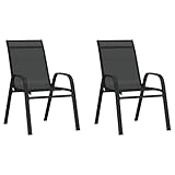Gartenstuhlmöbel, Gartenmöbel, Sitzgelegenheiten für den Außenbereich, Stühle für den Außenbereich, stapelbare Gartenstühle, 2 Stück, schwarzer Textilene-Stoff