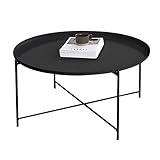 TAUODUYY Sofa-Beistelltisch, runder Couchtisch im Eisen-Stil, Kleiner Wohnzimmer-niedriger Tisch, Schlafzimmer-Freizeittisch, Faltbarer Multifunktionstisch (Color : Black, Size : 75x42cm)