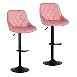 WOLMICS Barhocker 2er Set Barhocker Höhenverstellbar mit lehne Barhocker Samt drehbarer barstuhl für Küche,Bar,Theke,Bistro,Rosa