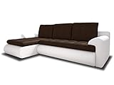 Ecksofa Santi II mit schmutzabweisender Stoff - Couchgarnitur mit Schlaffunktion und Bettkasten, Couch, Polsterecke, Schlafsofa, Sofagarnitur (Weiß + Braun (Madryt 120 + Trinity 08), Ecksofa Links)