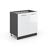 Vicco Spülenunterschrank 80 cm Küchenschrank Hängeschrank Küchenzeile Fame-Line (Weiß Hochglanz)