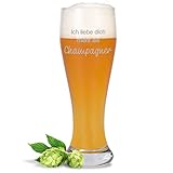 JUNIWORDS Weizenbierglas mit Gravur, Ich liebe dich mehr als Champagner, Bierglas (1009278)