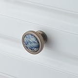 Messing-Schrankgriffe, Kleiderschrankgriffe, blaue runde Keramiktür, Vintage-Shabby-Chic-Schrank, Schubladengriffe von Decor (Einzelloch, 96 mm, 128 mm) (Farbe: Blau, Größe: Einzelloch) ( Color : Gold