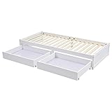 fangqi Kinderbett Massivholzbett 90X200 mit 2 Schubladen und Lattenrost Modernes Einzelbett aus Holz mit Bettkasten weiß