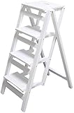 Klappbare Stufen, Massivholz-Leiterhocker, zusammenklappbarer Bibliotheksstufenhocker, multifunktionale weiße Holzholzfarbe, Regalleiter für Küche, Büro, Leiterstuhl mit 4 Stufen (Farbe: C)