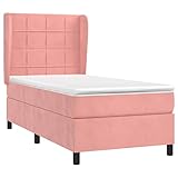 vidaXL Boxspringbett mit Matratze Polsterbett Bett Bettgestell Bettrahmen Einzelbett Lattenrost Schlafzimmerbett Hotelbett Rosa 100x200cm Samt