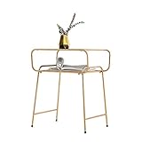 AOKLEY Kleiner Tisch Modern Minimalist Wohnzimmer Beistelltisch Magazin Regal Schmiedeeisen Nachttisch Aufbewahrungsschrank Gehärtetes Glas Metallrahmen Höhe 60 cm Couchtisch Klein (Color : Gold)