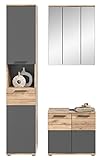 furnling 198103 Serie Moskau 3-teiliges Set, Badkombination mit Hochschrank, Waschbeckenunterschrank & Spiegelschrank, FSC zertifziert, Eiche grau