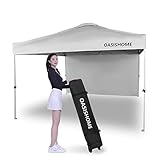 OASISHOME Pop-Up-Pavillon, tragbar, 3 x 3 m, mit 1 Seitenwand, Rolltasche, für Outdoor/Strandpartys und Messen (3 x 3 m), Weiß