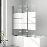 Boromal Duschwand für Badewanne 3 teilig faltbar 130x140 cm 6mm ESG Sicherheitsglas (ESG) Faltwand Milchglas Streifen Badewannenaufsatz Badewannenfaltwand Duschabtrennung für Badewanne, Schwarz
