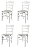 t m c s Tommychairs - 4er Set Stühle Cuore für Küche und Esszimmer, Robuste Struktur aus Buchenholz, deckend Weiss lackiert und gepolsterte Sitzfläche mit Stoff in der Farbe Perlgrau bezogen