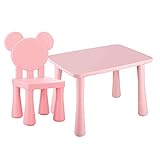 XPLKQXE Kindertisch Und Stuhl Satz, Leicht Zu Reinigen Kunststoff Tisch Für Kleinkinder, Für Lesezimmer Basteltisch, Für 3-8 Jahre 2 Farben (Farbe : Pink-A)