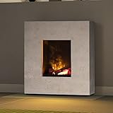 muenkel design Lazio M - Opti-Myst Elektro-Kamin - Heizung (Engine 68) – Naturstein Fossil Stonepoliert Korpus/eingerückter Sockel Schwarz