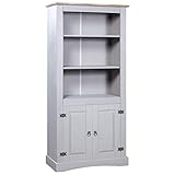 Homgoday Buffetschrank Küchenschrank Vitrinenschrank Küchenbuffet Geschirrschrank Standschrank Mit 3 Regalfächern und 1 Schrankfach mit 2 Einlegeböden Kiefernholz Grau 80x40x170 cm