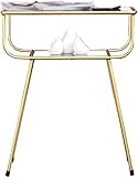 MIXMEY Beistelltische Beistelltisch Zuhause Glas Couchtisch, doppellagiger Metall Nachttisch Wohnzimmer Buch Büro Schreibtisch Multifunktions-Bücherregal (Größe: 48 x 33 x 61 cm, Farbe: Gold)