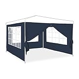 Relaxdays Seitenwand für Pavillon 4er Set, 2x3m, Seitenteile, Fenster & Reißverschluss, wasserdicht, PE-Kunststoff, blau