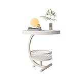 Runder Couchtisch, moderner Couchtisch mit Ablagefläche, Stabiler Mitteltisch, Beistelltisch, Teetisch mit Schiefer-Schreibtisch, Metallrahmen, minimalistischer Beistelltisch for Wohnzimmer