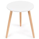 LIFEZEAL Beistelltisch Rund, Couchtisch aus Holz, Wohnzimmertisch Sofatisch mit 3 Beinen, Kleiner Teetisch Blumenhocker für Wohnzimmer, Schlafzimmer, Balkon, 40 x 40 x 48 cm, Weiß