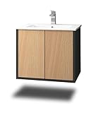 Stil.Zeit Evelou Badmöbel inkl. Waschbecken | Waschtisch mit Unterschrank 60.5 cm | Anthrazit/Dekor Buche| Push-to-Open/hängend