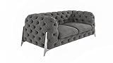 S-Style Möbel Rocky Chesterfield Sofa 3-Sitzer 3er Couch Wohnzimmer Möbel Freistehend mit Metallfüßen 190x100x73 cm Grau
