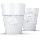 FIFTYEIGHT PRODUCTS / Tassen / Becher-Set Nr. 1, ohne Henkel „Grummelig & Verschmitzt“ (Porzellan, 2 x 350ml, Weiß, Made in Germany)