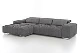 Mivano Eckcouch Orion / Großes Ecksofa mit XL-Recamiere, Kopfteilfunktion und Kissen / 307 x 73 x 186 / Mikrofaser, Grau