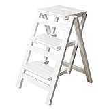 XHALERY Step Ladder Home Step Hocker Klappbarer Tritthocker 3-Stufen-Holzleiter Multifunktionsbibliothek Schlafzimmer Wohnzimmer Einfach zu verstauen Faltbare Regalbett-Tritthocker für Hoc