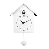 Bddalpke Kuckucksuhr Wanduhr - Stummes Uhrwerk, minimalistisches, modernes Design, doppelte Verwendungsuhr für Kinderzimmer, Schule, Wohnzimmer (weiß)