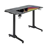X Rocker Panther RGB Aluminium Carbon Gaming Tisch - Schreibtisch mit Neo Motion RGB-Beleuchtung, Kabelmanagement, Headset-Halterung & Getränkehalter - Computertisch 112 cm x 61 cm x 75 cm
