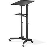 BONTEC Stehpult Höhenverstellbar Schreibtisch/Laptoptisch mit Rollen/Laptop Ständer Mobile Workstation/Stand-up-Computer Präsentationswagen Ergonomisch mit 4 Beweglichen & Obere Plattform Neigbare