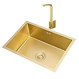 Küchenspüle, Badezimmerspüle, Edelstahl, golden, eingebettetes Waschbecken mit Wasserhahn, Waschbecken unter der Theke, Café-Bar-Waschbecken (Gold b 60 x 40 cm)