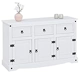 CARO-Möbel Sideboard Rural im Mexiko Stil weiß lasiert Kommode Kiefer massiv mit 3 Schubladen und 3 Türen