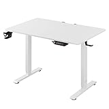 Casaria® elektrisch höhenverstellbarer Schreibtisch 110x60x73-118cm mit Kopfhörerhalter Tassenhalter Stehschreibtisch für Gaming Büro Holz modern weiß