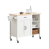 KAyziu Design Küchenwagen mit Arbeitsplatte, Kücheninsel, Küchenschrank, Rollwagen, Sideboard auf Rollen, Weiß Natur