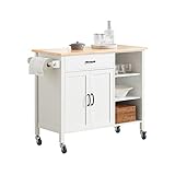 Design Küchenwagen mit Arbeitsplatte Kücheninsel Küchenschrank Trolley Sideboard auf Rädern Weiß Natur (Farbe: A Größe: 127 x 94 x 48 cm)