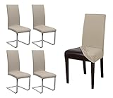 BEAUTEX 4er Set Jersey Stuhlhusse, elastische Stretch Husse Baumwolle Bi-Elastic, Farbe wählbar (Beige)