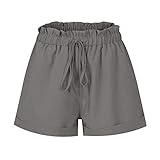 Generisch Frauen Mit Hoher Taillierter Shorts Frauen, Kurze Für Domaner Jean Shorts Dehnbar Damen Lässige Lockere Plissierte Elastische Gürtel Hohe Taille Baumwoll-Leinen Shorts Heiße Hosen (3