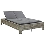 vidaXL Sonnenliege 2-Personen mit Auflage Doppelliege Gartenliege Relaxliege Liege Lounge Gartenmöbel Rattanmöbel Grau Poly Rattan
