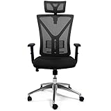 TPFLiving Premium XL Bürostuhl Zeus, ergonomischer Schreibtischstuhl | Inkl. verstellbare Lordosenstütze | Atmungsaktives Mesh-Material | Schwerlast Chefsessel | Belastbar bis 200 kg | Farbe: Schwarz