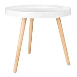 WOLTU Beistelltisch rund klein Couchtisch Blumenständer Nachttisch Massiv Holz skandinavisches Design Weiß 50 x 44cm (ø x H) TS143ws