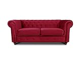 Sofa Chesterfield Asti 2-Sitzer, Couchgarnitur 2-er, Sofagarnitur, Couch mit Holzfüße, Polstersofa - Glamour Design, Velours (Rot (Velvet 59))