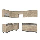 NJDT Küche L-Form 180 x 310 cm Küchenzeile Einbauküche Sonoma Eiche