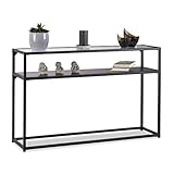 Relaxdays Konsolentisch Glas, transparente Tischplatte, Metallgestell, Ablage, 4-beinig, HxBxT: 70,5x110x30 cm, schwarz