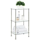 mDesign modernes Badregal – Badorganizer aus Glas mit 3 Ebenen – elegante Duschablage für Handtücher, Cremes und Kosmetik – durchsichtig und silberfarben